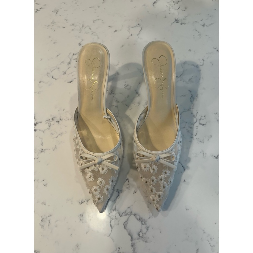 JESSICA SIMPSON Ivory Dolly Daisy Mesh Heels - Size 10 - Picture 9 of 12